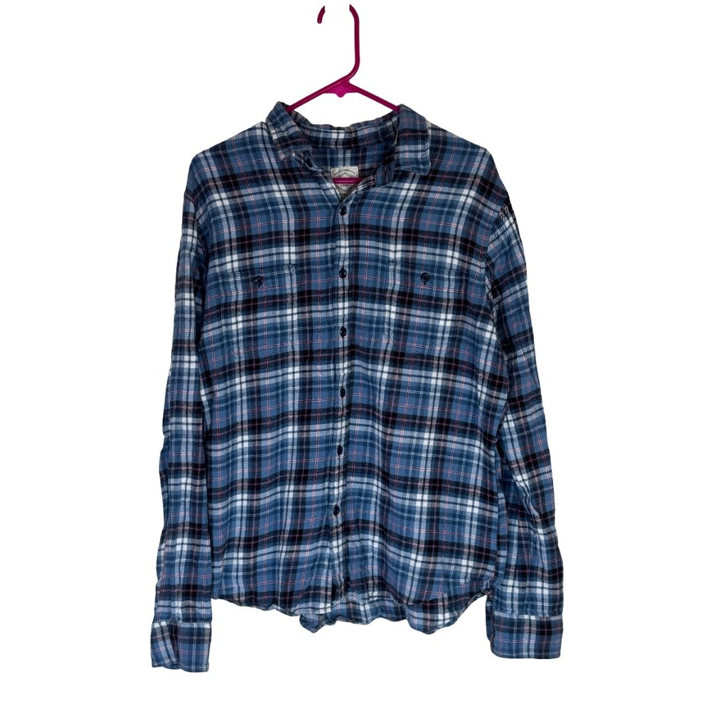 True Craft Flannel Shirt Mens Large Blue Plaid Long Sleeve Cotton Button Down AF
